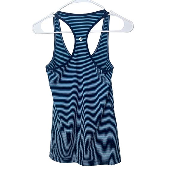 Lululemon Blue, Black Striped Razor Back Tank Top, Stretchy Workout top - Picture 3 of 6